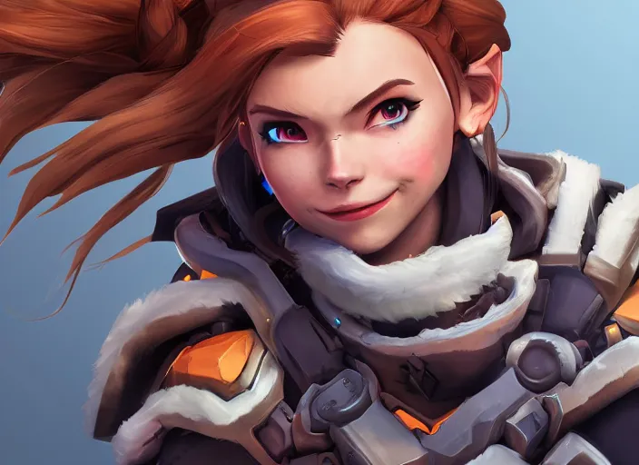 Image similar to overwatch, brigitte, horizon zero dawn, aloy, digital art