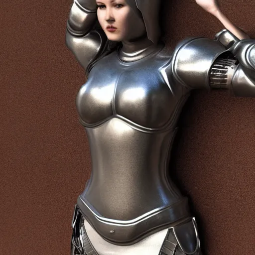 Image similar to seductive female medieval body armor made from silver, highly detailed realistic render, cinema 4d