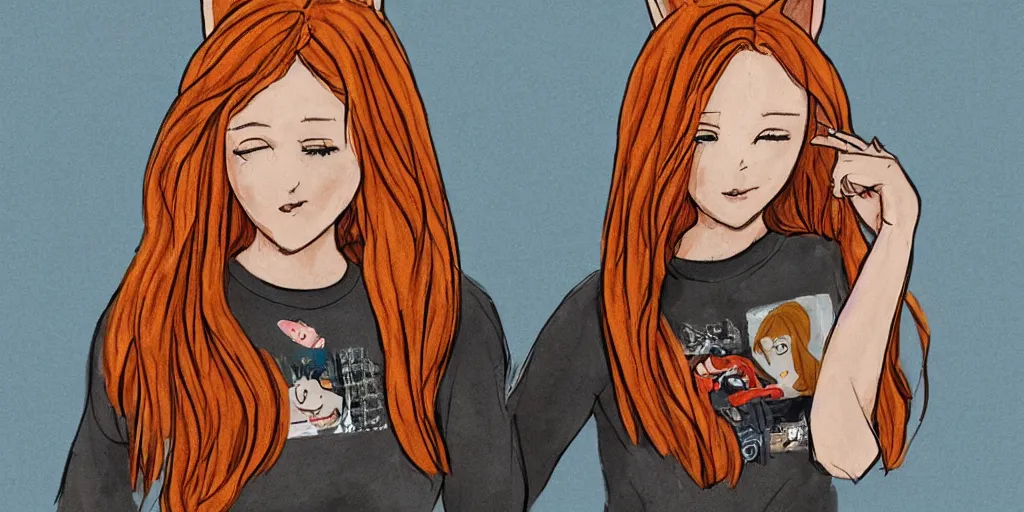 Image similar to women, ginger, cartoon, sweatshirt, concept art, concept art, bunny ears,