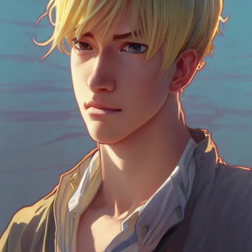 prompthunt: blonde boy with golden eyes wearing a brown cape, anime  screenshot, mappa studio artstyle, hyper realistic, pale skin, 4 k, rule of  thirds, extreme detail, detailed drawing, trending artstation, hd, fantasy