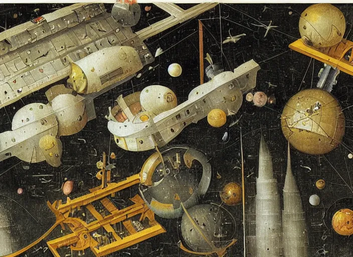 Prompt: an intricately detailed space station by Hieronymus Bosch