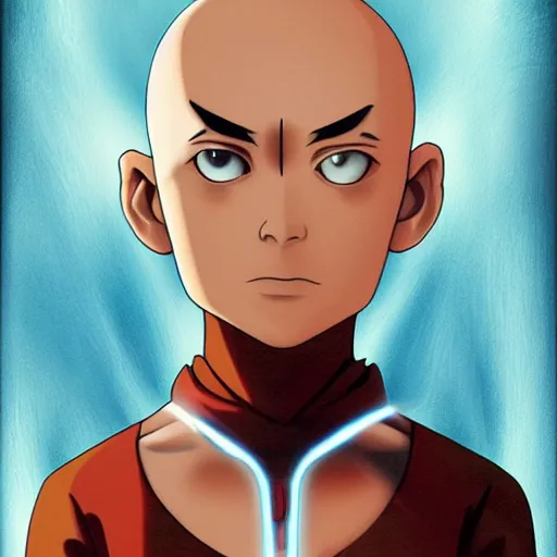 Image similar to Aang from Avatar the Last Airbender, portrait, digital art, elegant! , in avatar state, levitating