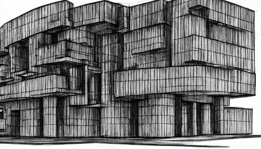Image similar to big brutalist villain base, drawing architecture