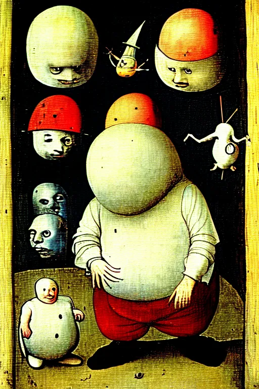 Image similar to hieronymus bosch painting of humpty dumpty