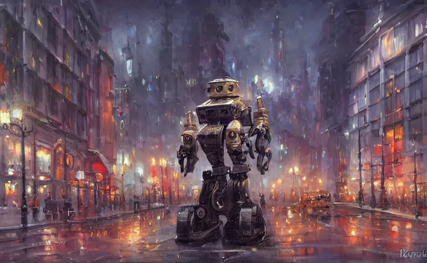 Image similar to Alchemy mech robot gloomy city. By Konstantin Razumov, highly detailded