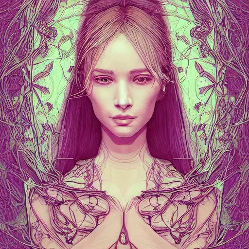 Prompt: the portrait of an incredibly beautiful and elegant woman made of potatoes roots and violets, an ultrafine detailed illustration by james jean, final fantasy, intricate linework, bright colors, behance contest winner, vanitas, angular, altermodern, unreal engine 5 highly rendered, global illumination, radiant light, detailed and intricate environment