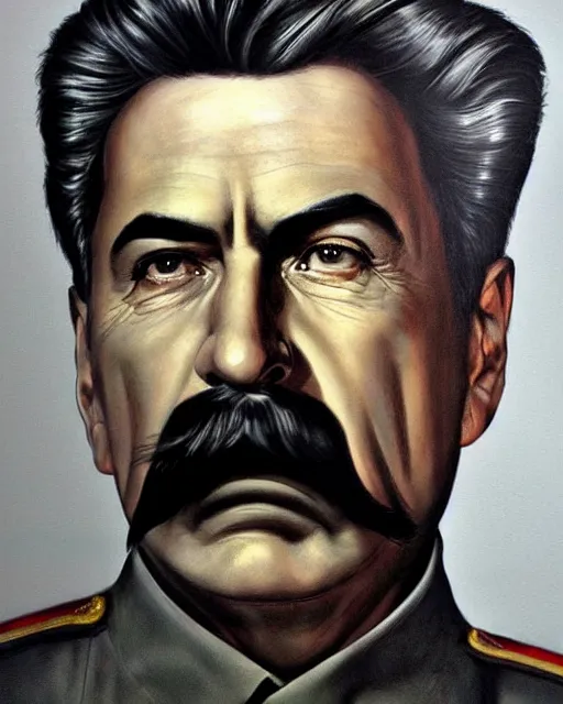 Image similar to portrait of joseph stalin in black leather jacket, gritty, very detailed, hyperrealistic, medium shot, very detailed painting by Glenn Fabry, by Joao Ruas