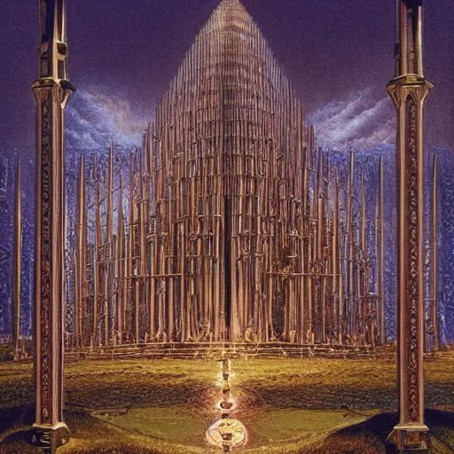 Image similar to ornate by ted nasmith children's illustration. a beautiful kinetic sculpture. i was born in a house with a million rooms, built on a small, airless world on the edge of an empire of light & commerce.