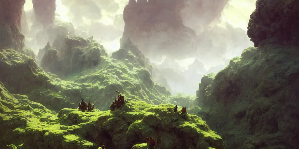 Image similar to huge cave ceiling clouds made of green earth towns, industry, steampunk villages castles, buildings inverted upsidedown mountain artstation illustration sharp focus sunlit vista painted by ruan jia raymond swanland lawrence alma tadema zdzislaw beksinski norman rockwell tom lovell alex malveda greg staples