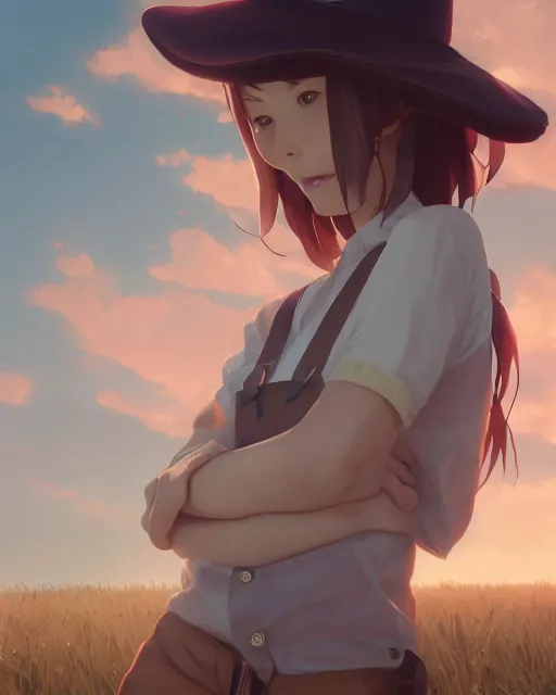 Prompt: farmer girl, full shot, atmospheric lighting, detailed face, by makoto shinkai, stanley artger m lau, wlop, rossdraws, james jean, andrei riabovitchev, marc simonetti, krenz c