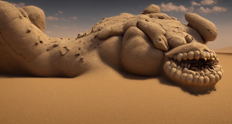 Image similar to a monster made out of sand, int he desert, 4k, photorealistic