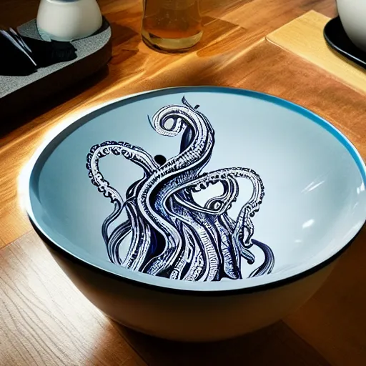 Image similar to toilet bowls with tentacles, digital artstation painting 8k intricate dramatic light