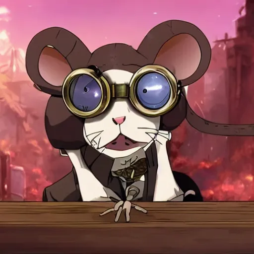 Image similar to a rat with steampunk googles, by Wit Studio