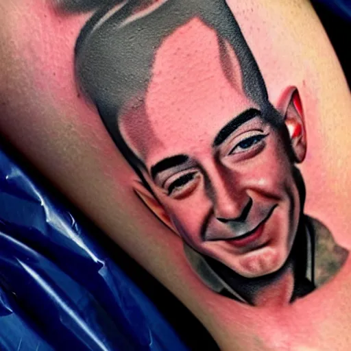 Prompt: a tattoo of jeff bezos's face