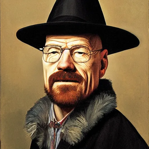 Prompt: walter white with a porkpie hat, portrait by Frans Hals