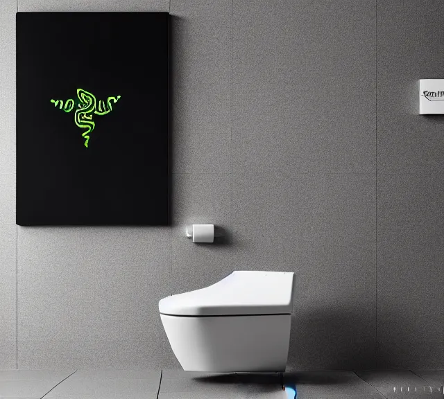 Image similar to a 4 k photorealistic photo product photo of a toilet designed by razer inc.