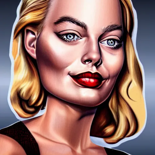Prompt: an airbrushed caricature portrait of margot robbie