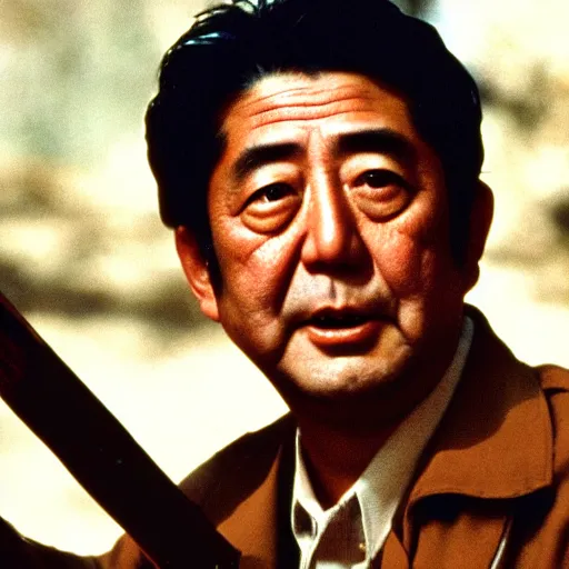 Image similar to a film still of shinzo abe in indiana jones