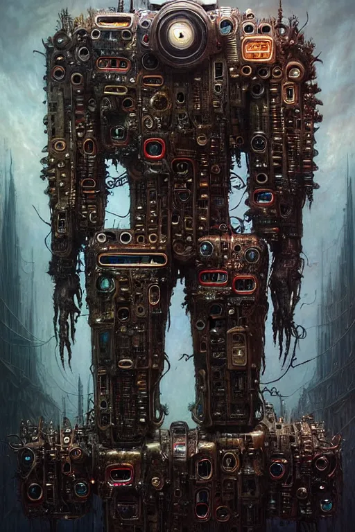 Prompt: A photo of a robot monster cyborg made of circuits wide view shot by ellen jewett , tomasz alen kopera and Justin Gerard, symmetrical features, ominous, magical realism, texture, intricate, ornate, royally decorated, android format, windows, many doors, roofs, complete house , whirling smoke, embers, red adornments, red torn fabric, radiant colors, fantasy, trending on artstation, volumetric lighting, micro details, 3d sculpture, ray tracing, 8k