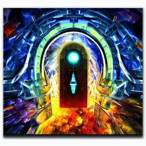 Image similar to absurd multi - dimensional portal gate cybernetic inspired by dragon skin by leonid afremov and katsuhiro