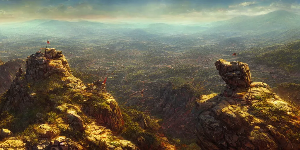 Image similar to but not only that : let freedom ring from stone mountain of georgia. let freedom ring from lookout mountain of tennessee. ultrafine highly detailed hyper colorful illustration, sharp focus, rozalski, craig mullins, unreal engine highly rendered, global illumination, radiant light, intricate and detailed environment