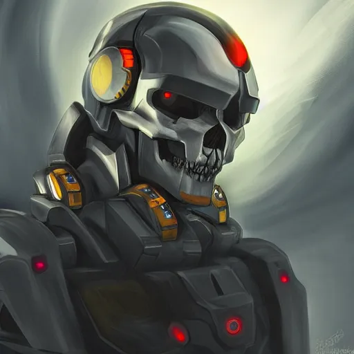 Prompt: centered portrait of a mecha skull ronin, 8k, hyperdetailed, digital painting, futuristic, mechanik, trending on CG society