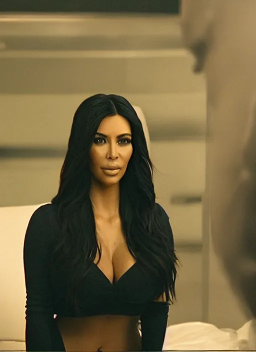 Image similar to film still of kim kardashian as Dr dre, Compton ghetto, cinematic lighting,