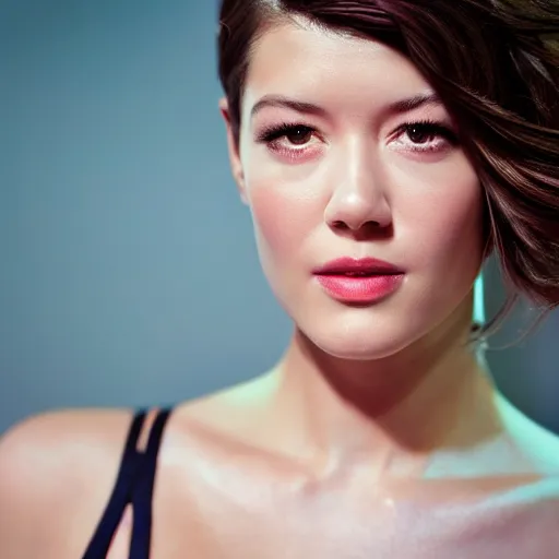 Image similar to Mary Elizabeth Winstead modeling for Victoria Secret, (Sony a7R IV, symmetric balance, polarizing filter, RAW file, Photolab, Lightroom, Dolby Vision)