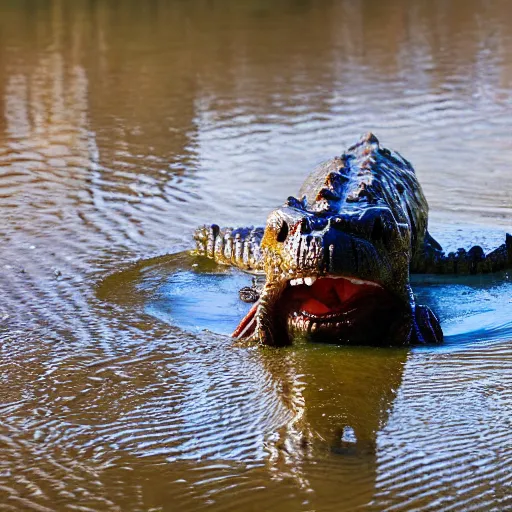 Image similar to human crocodile, photograph captured at woodland creek