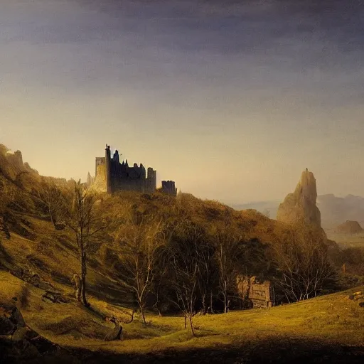 Prompt: a beautiful painting of a castle in a war landscape by Caspar David Friedrich, Trending on artstation