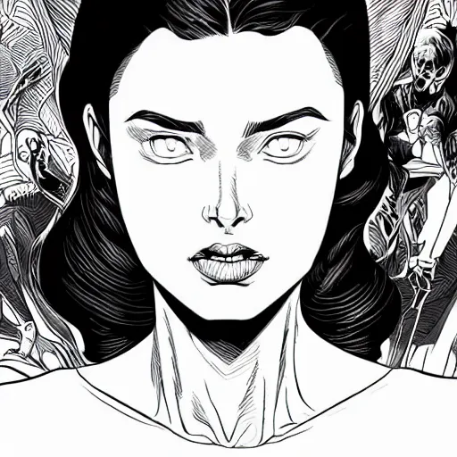 Image similar to clean simple line art of a woman. white background. well composed, clean black and white line drawing, beautiful detailed face. illustration by josan gonzalez and steve ditko and greg rutkowski