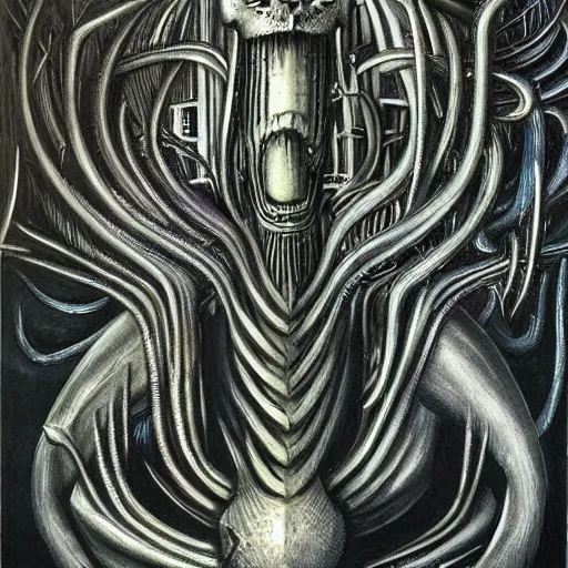 Prompt: a painting of a fantastic beast by hr giger