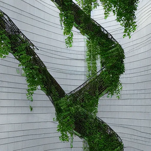 Image similar to a set of stairs with vines growing up them, a raytraced image by Tadao Ando, flickr contest winner, environmental art, streetscape, vray, national geographic photo