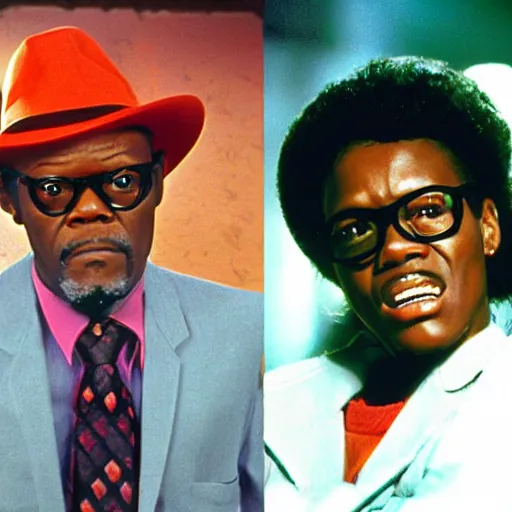 Image similar to Samuel L. Jackson as Ruby Rod from The Firth Element movie, 9 to 5, super green, bzzzzz!