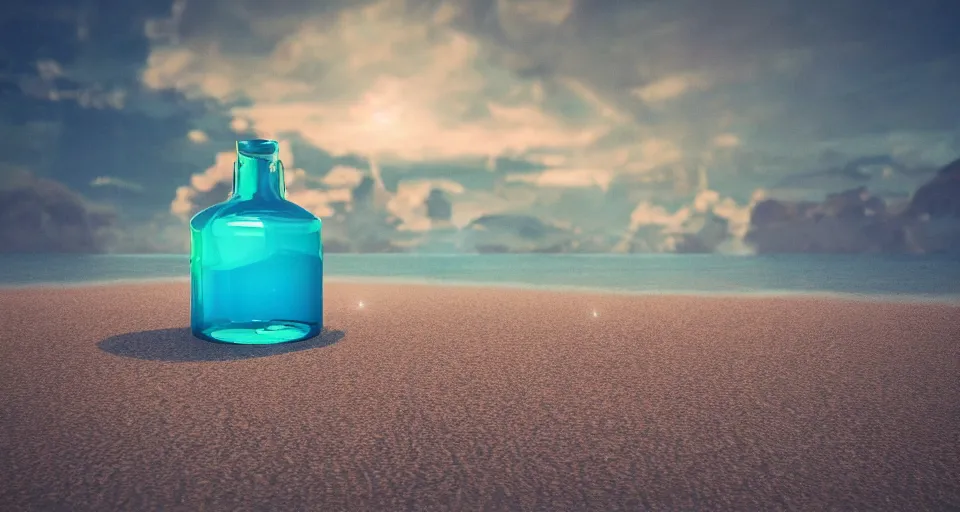 Image similar to the universe inside of a bottle on the beach, octane render, hyper detailed, cinematic composition, cinematic