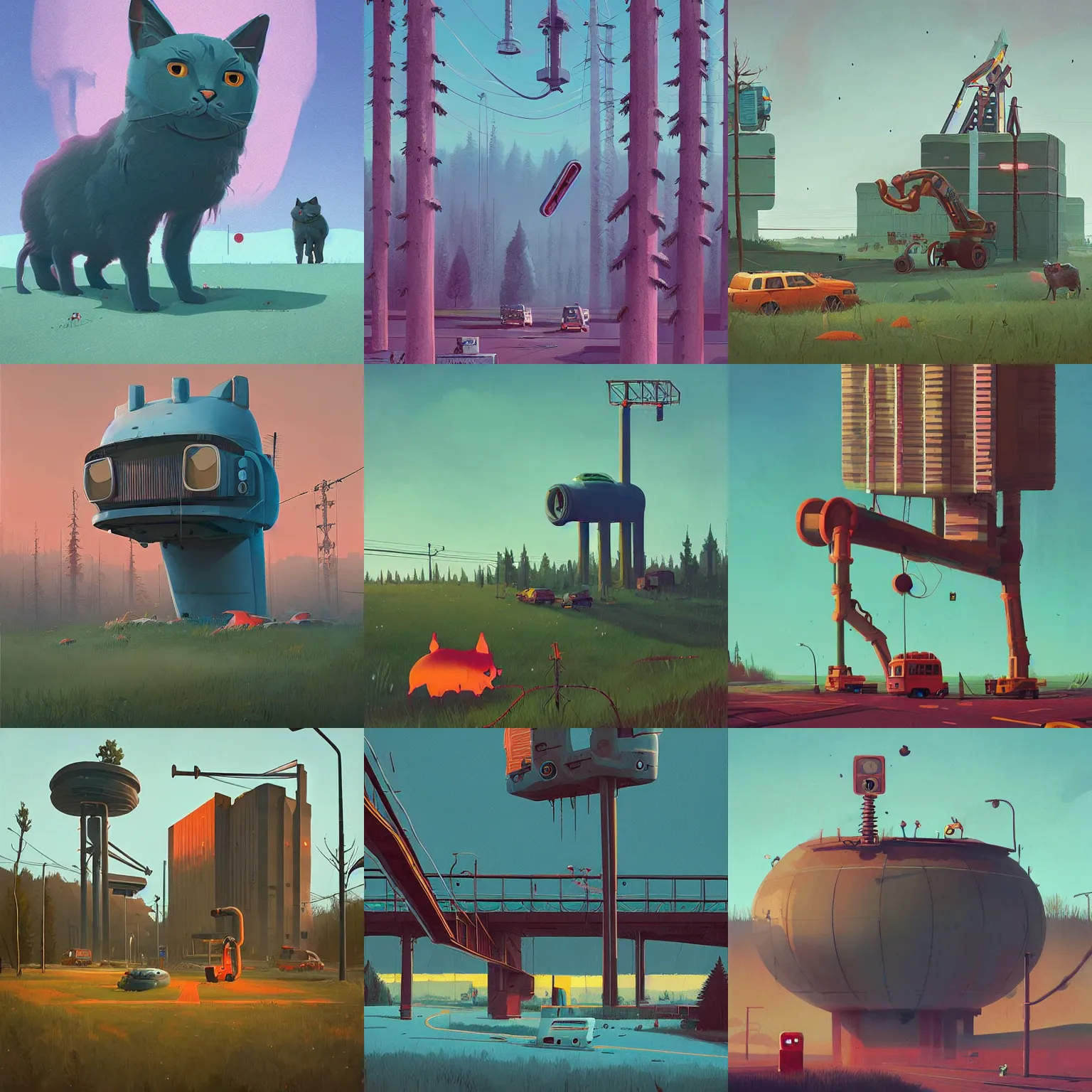 Prompt: by simon cute cat stalenhag