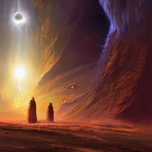 Prompt: a spiritual journey in the cosmos, by peter morbacher and marc simonetti, trending on artstation,