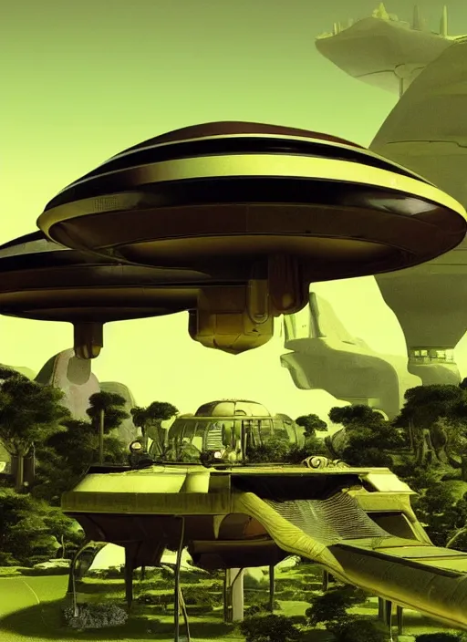 Prompt: 3 d render image of a retro futurism, solarpunk, naturecore, by roger dean, by dean ellis, unreal engine