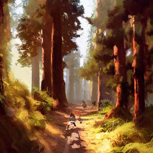 Image similar to Pines forest pathway in Avila. by Craig mullins, Steve Purcell, Ralph McQuarrie. Trending on artstation. Centered image, no background