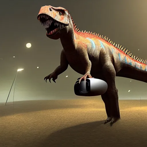 Image similar to A dinosaur playing VR