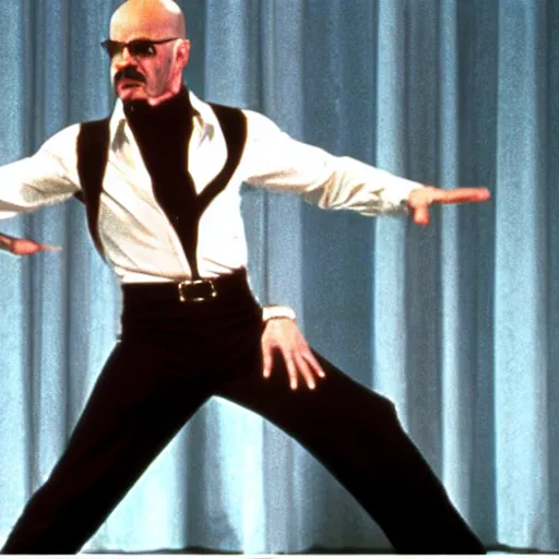 Image similar to A still of Walter White dancing in Saturday Night Fever (1977)