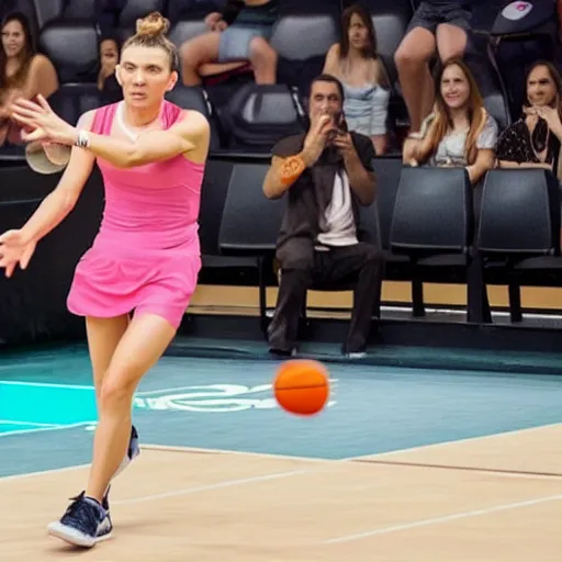 Prompt: Simona Halep playing basketball