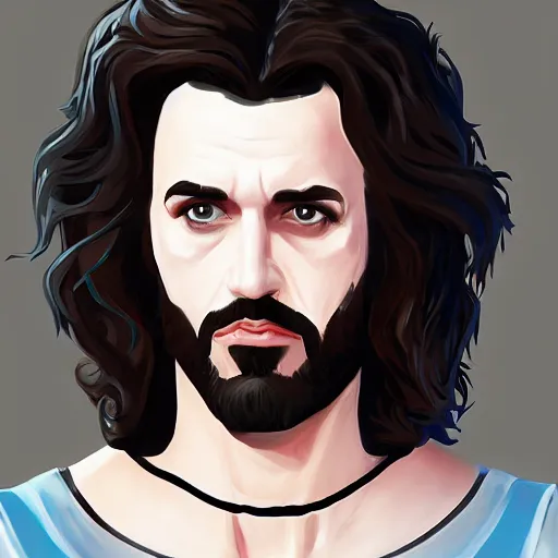 Prompt: portrait of jesus christ as paul stanley dressed with his kiss costume, mattepainting concept blizzard pixar maya engine on stylized background splash comics global illumination lighting artstation lois van baarle, ilya kuvshinov, rossdraws