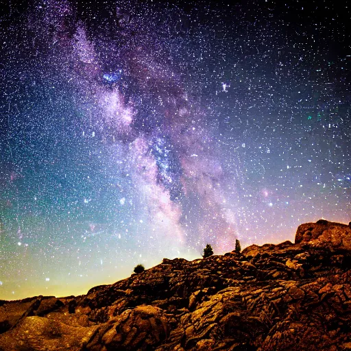 Prompt: HD Dslr professional photograph of landscape and a sky full of stars