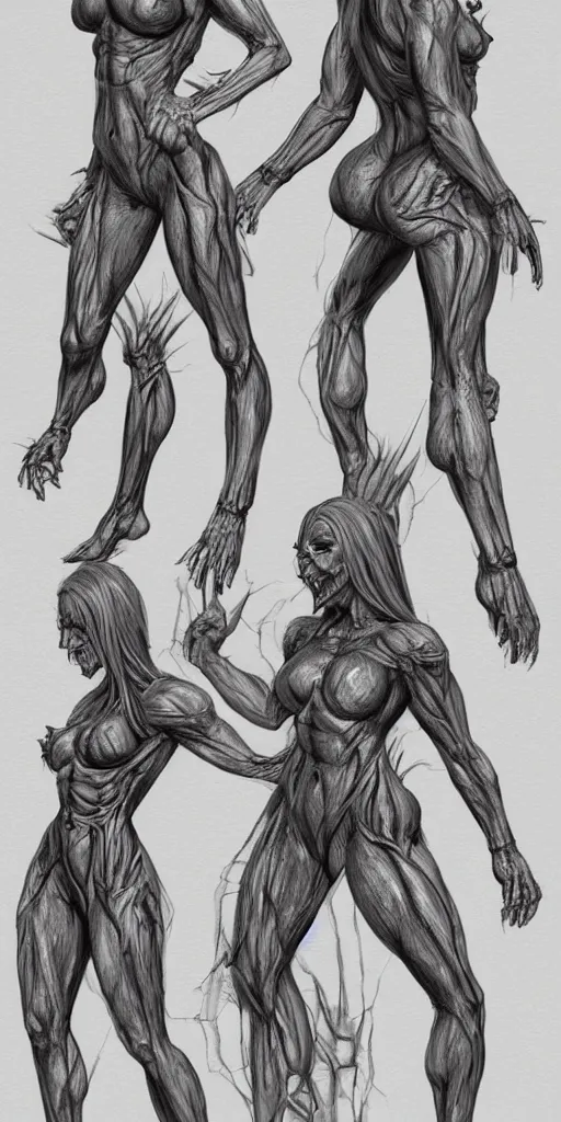 Prompt: female demon anatomy study ecorche