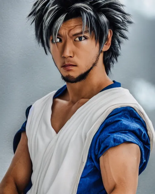 Prompt: portrait photo still of real life goku from dbz, 8 k, close up portrait, professional photograph, dslr photography