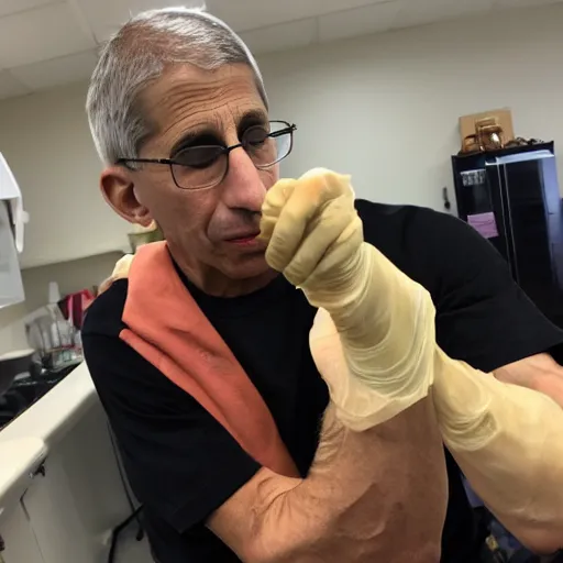 Image similar to A photo of Anthony Fauci injecting heroin into his right arm