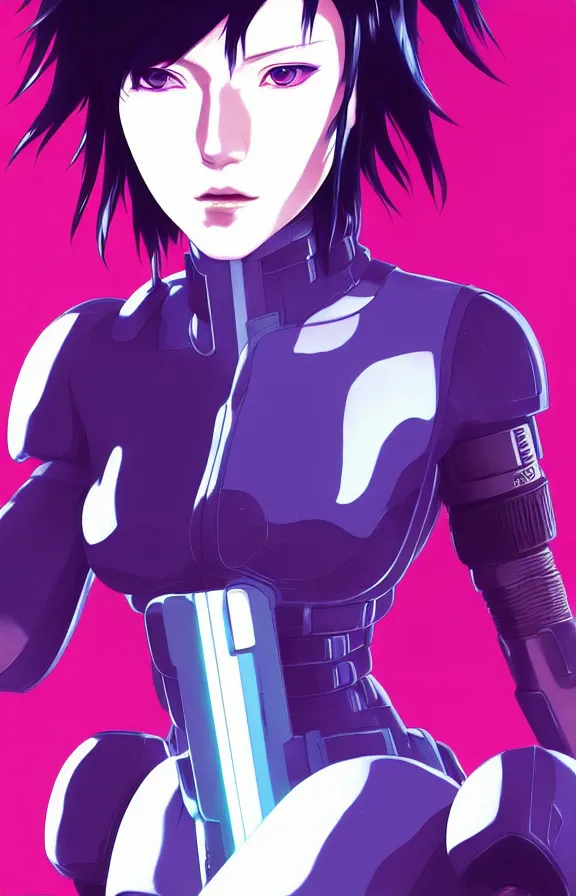 Image similar to a still fullbody portrait of motoko kusanagi ghost in the shell, finely detailed features, closeup at the faces, perfect art, at a cyberpunk city, gapmoe yandere grimdark, trending on pixiv fanbox, by ilya kuvshinov, rossdraws, artgerm