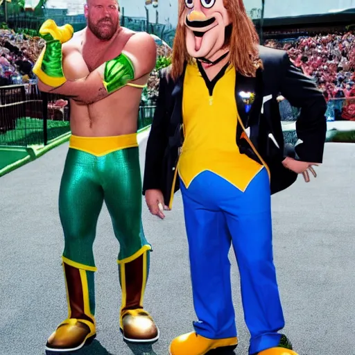 Image similar to Full body picture of Triple H as a Disney character in his in-ring gear, Disney, cartoon, Disney style