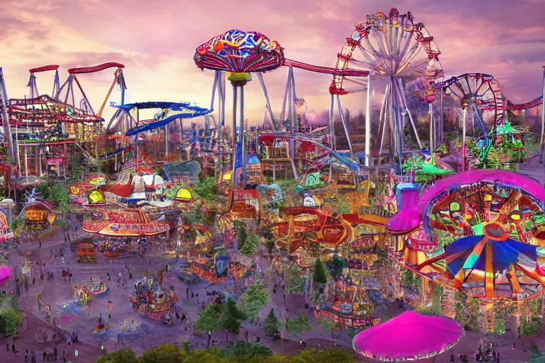 Prompt: a giant amusement park. fun. photorealism.